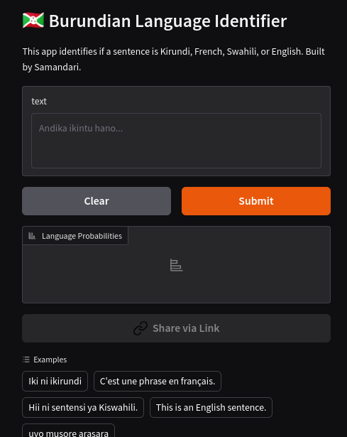 Burundi language identifier screenshot