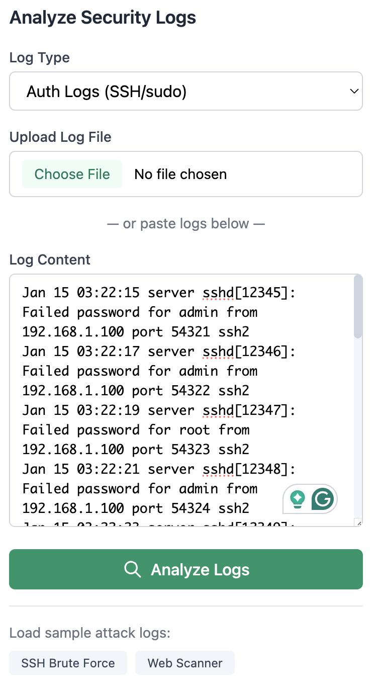 SentinelAI SOC assistant screenshot