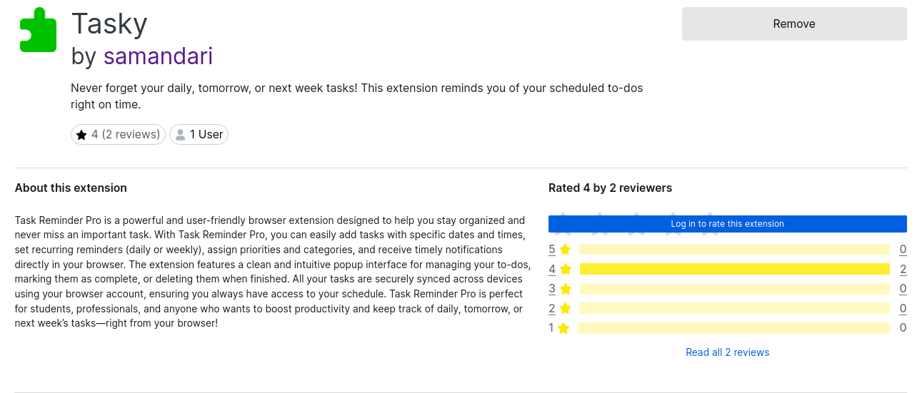 Tasky extension screenshot